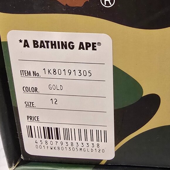 A Bathing Ape BAPE Bapesta #5 GOLD Mens Size 12 1K80191305 Shoes Sneakers NEW - Picture 14 of 16